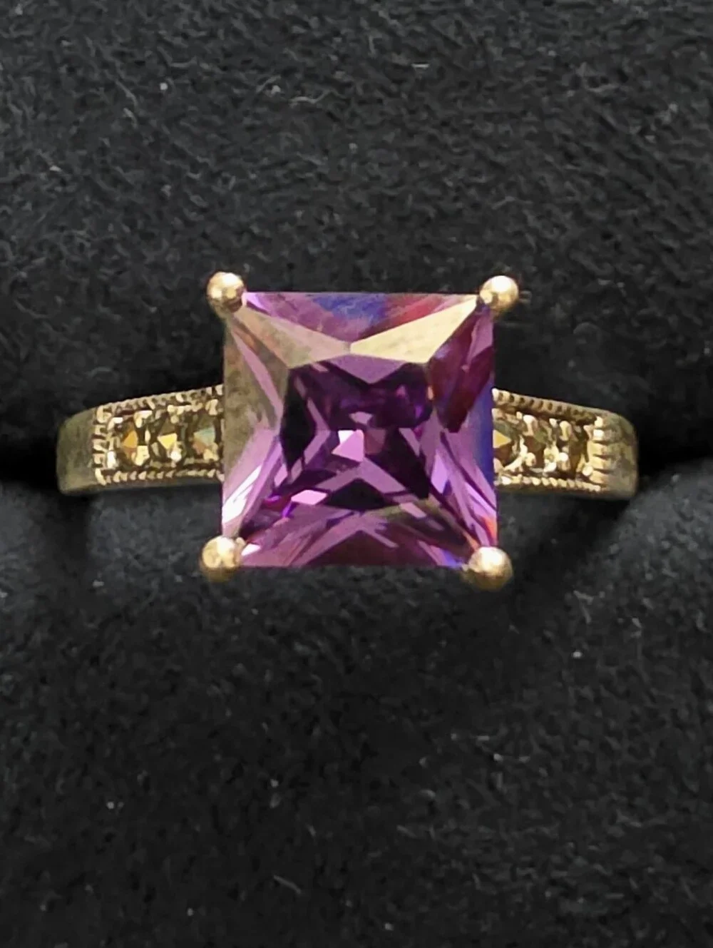 925 Silver Amethyst, Marcasite Ring (Vintage)